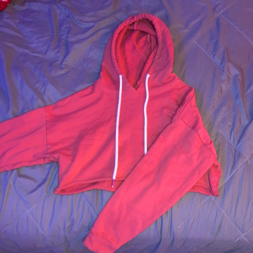 hot pink cropped forever 21 hoodie